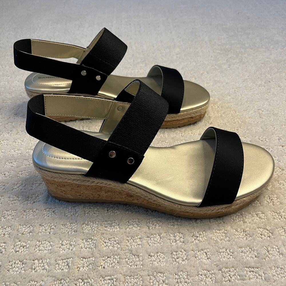Bandolino Grace Cork Wedge Sandals Black Size 7.5